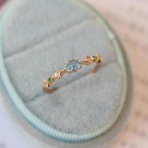 Akado Inspired Simulated Blue Topaz Gold – Plated Seamless Ring
