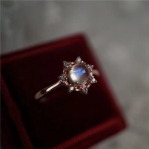 Snowflake Moonstone Adjustable Ring | Rose Gold Shimmering Birthday Gift for Women