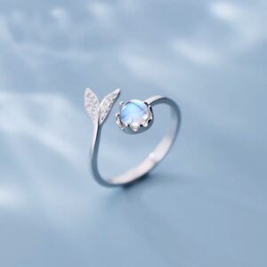 Moonstone Mermaid Tail Diamond Ring | Korean Ins – style Sweet Design