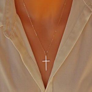 14K Gold Plated 925 Sterling Silver Cross Pendant Necklace