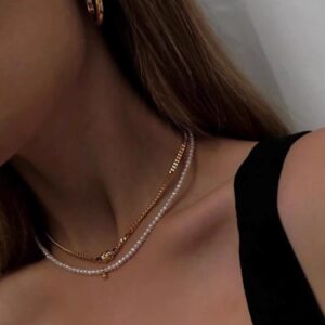 Swarovski Pearl & Gold Bead Necklace｜Luxury French Retro Collarbone Chain