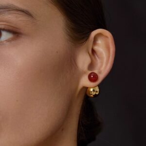 Carnelian Double – Sided Pearl Earrings | Luxury Gold – Silver Ball Jewelry