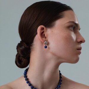 Vintage Lapis Lazuli Silver Bead Earrings