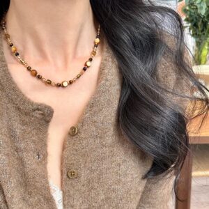 Madrat Style Tiger Eye Bead Necklace｜Luxury Vintage Winter Jewelry