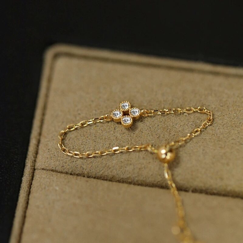 Japanese Minimalist Luxury Adjustable Clover Chain Ring - Image 5