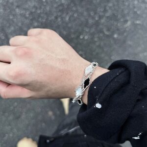 Mother – of – Pearl & Black Agate Layered Bracelet | Luxury Minimalist Design for Women