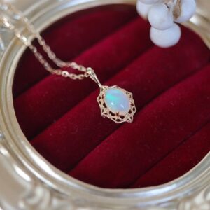 Vintage Lace Opal Pendant Necklace with Baroque Elegance