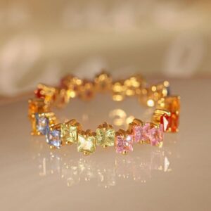 Rainbow Candy Silver – Plated Ring｜Crystal Statement Ring for Women