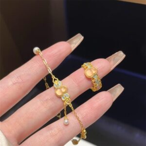 Retro Chinese – style Pink Crystal Lace Enamel Ring | Light – Luxury Jewelry
