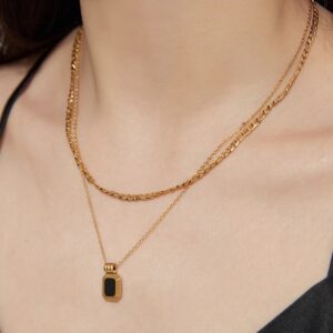 Retro Black Onyx & Mother – of – Pearl Layered Collarbone Necklace