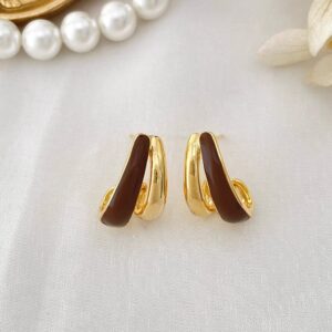 French Retro Enamel Drip Earrings | Luxe Madder Tone Jewelry