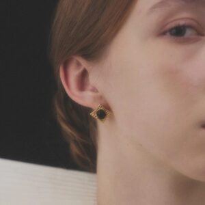 Diamond – Cut Black Onyx Stud Earrings | Luxurious Geometric Jewelry for Women