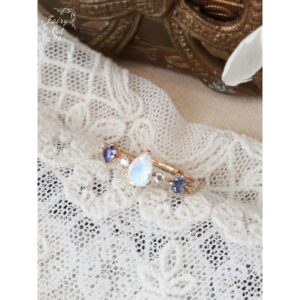 Japanese Tsutsum Inspired Moonstone Tanzanite Teardrop Ring
