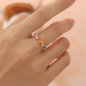 Rainbow Candy Silver – Plated Ring｜Crystal Statement Ring for Women
