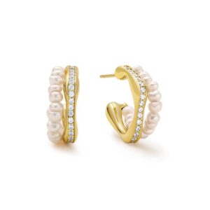 Irregular Natural Pearl Earrings with Diamond Accents: Luxury Studs for Every Occasion