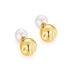 Carnelian Double – Sided Pearl Earrings | Luxury Gold – Silver Ball Jewelry