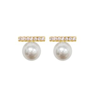 French Retro Diamond – Paved Balance Bar Pearl Earrings | Luxe Versatile Jewelry