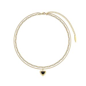 European & American Retro Black Agate Heart Double – Layer Necklace | Luxe Elegant Collarbone Chain