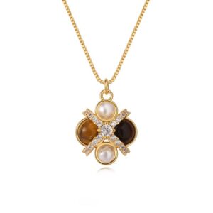 Vintage Tiger’s Eye Pearl Necklace | French Maillard Luxe Pendant Chain