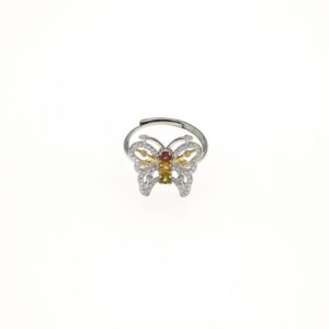 Adjustable Tourmaline Butterfly Silver Ring