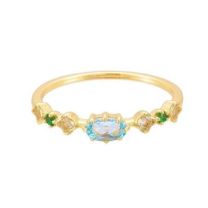 Akado Inspired Simulated Blue Topaz Gold – Plated Seamless Ring