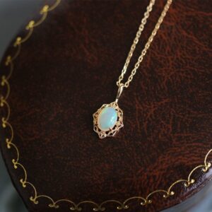 Vintage Lace Opal Pendant Necklace with Baroque Elegance