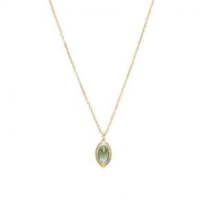 Japanese – style Vintage Green Crystal Gold – plated Collarbone Chain