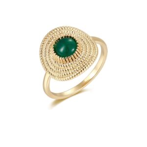 French Straw Hat Ring with Gemstone, Vintage Adjustable Design