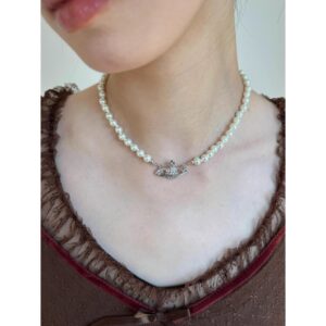 Vintage Saturn Zircon & Pearl Choker Necklace for Timeless Elegance