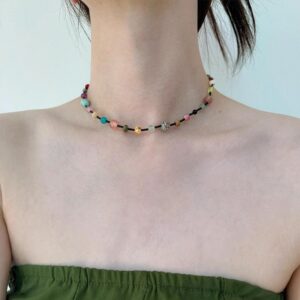 Rainbow Beaded Collarbone Necklace for Spring