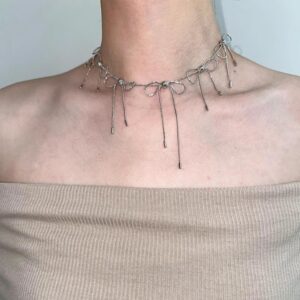 Silver Ballet Bow Necklace with Tassel Accents | Timeless & Chic