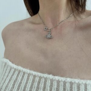 Saturn Pin Necklace | Sparkling Layered Chain for Edgy Style