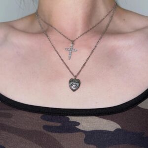 Elegant Silver Cross Heart Pendant Necklace for Layering