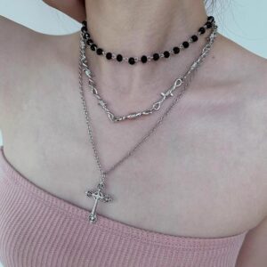 Triple-Layered Gothic Cross Necklace
