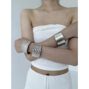 Silver Brushed Vintage Wide Adjustable Open Bangle – Korean Minimalist Style