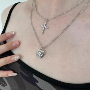Elegant Silver Cross Heart Pendant Necklace for Layering
