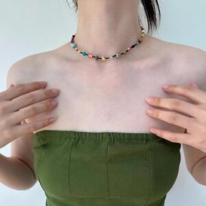 Rainbow Beaded Collarbone Necklace for Spring