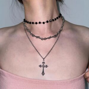Triple-Layered Gothic Cross Necklace