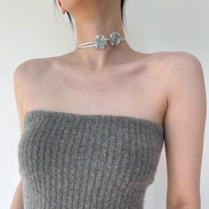 Silver Rose Layered Choker Necklace