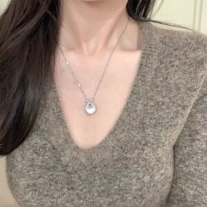 Pure Silver Icy Chalcedony Pendant Necklace – Luxe Minimalist Collarbone Chain